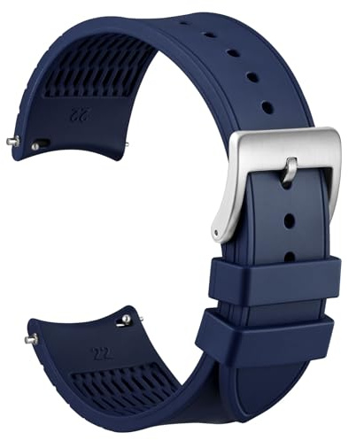 WOCCI 20mm Cinturino Orologio, Estremità Curva, Silicone con Tocco Setoso, Fibbia Argento (Blu)