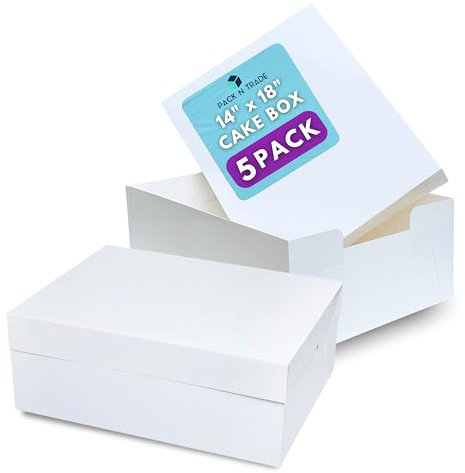 Pack N Trade - Scatola rettangolare rettangolare per torte e torte, 45,7 x 35,6 x 15,2 cm, 5 pezzi, resistente, bianca, rettangolare, facile da montare, ideale per eventi e celebrazioni
