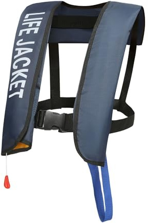Giubbotti di salvataggio gonfiabili automatici senza cilindro, forte assistenza professionale 150 n, con trachea e gilet per kayak, spiaggia, snorkeling, blu navy
