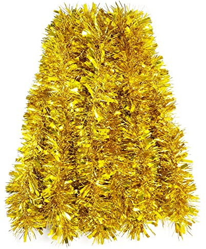 19.6 Ft Christmas Gold Tinsel, Chunky Gold Tinsel Garland for Christmas Tree, Wedding, Birthday, New Year Party