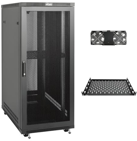 Tecmojo 27U 600 * 600mm 4 Post Free Standing Network Cabinet Data Server Rack, Lockable Mesh Door, with Cantilevel Shelf Casters and feets, Disassembled Flat package