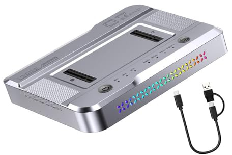 FROMCEO Two Bay NVMe Solid Disk Dock USB3.2 20Gbps Color Lighting Fast Speed 2000MB/S Data Transfer Aluminum Alloy Portable Design Double NVMe Solid Disk Dock With Color Lighting