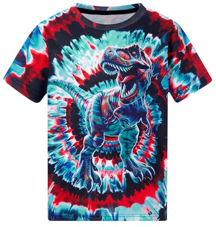 SunFocus Tie Dye Shirts for Kids Boys Dinosaur Tie Dye T Shirt Size 10-12 Children Graphic Tees Girls School Clothes
