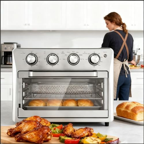 Forno Combinato Con Tostapane E Friggitrice Ad Aria Multifunzione Compatta, Grande Capacità Da 25 L, Frittura Sana Senza Olio, Con Protezione Dal Surriscaldamento, Temperatura E Tempo Regolabi silver