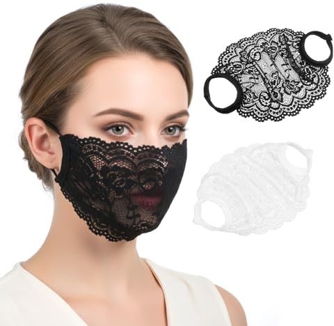 Grevosea 2 stycken maskerad mask spets kvinnor ansiktsmasker svart vit spets ögonmask spets mask skyddsmask för halloween karneval fest kostym cosplay dans bal party