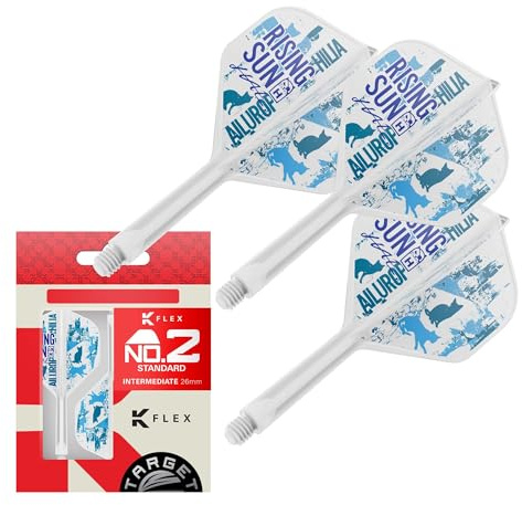 Target Japan Rising Sun K Flex Dart Flights and Shaft System, No.2 Standard/No.6 Shape | 3er-Pack Kflex All In One Flight, Haruki Muramatsu Zubehör | K-Flex Dart-Schaft - Short/Intermediate/Medium