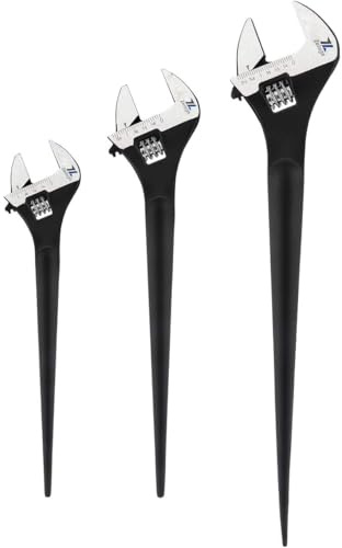 Zeluga 25-547 Adjustable Wrench Set, 3-Piece (10/12/16-inch) Chrome Vanadium Steel Jaw Open End Spanner Tool, Metric & SAE Scales, for Plumbing, Automotive Repair & General Maintenance