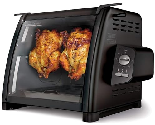 Rotisserie Chicken Countertop Oven, Large Capacity (12 lbs), Auto Rotate | Heat Shield, Auto Shut-Off, Glass Door, Analog Control, Indoor Toaster, Whole Turkey and Meats