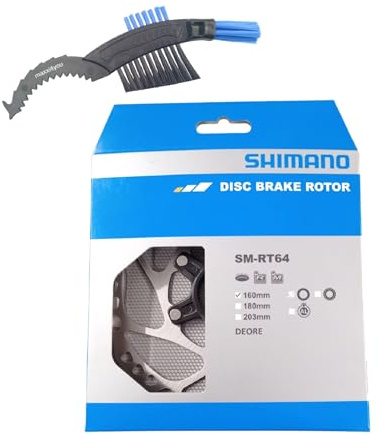 maxxi4you Shimano Fahrrad Bremsscheibe SM-RT64 160mm in Silber-Schwarz inkl Fahrrad Kettenbürste