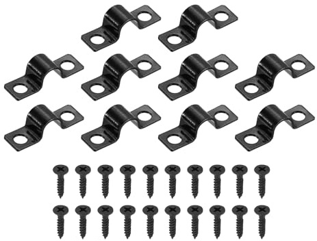 QUARKZMAN Abrazadera de tubo en forma de U de 5/16 8 mm negro | 25 abrazaderas de tensión de correa de tubo en U de acero al carbono de doble orificio con tornillos para fijación