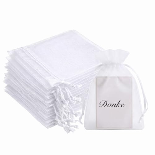 woric 125 Stück Organzasäckchen Weiß, 7 x 9cm Kleine Säckchen zum Befüllen | Organza Säckchen Gastgeschenke Hochzeit Schmucksäckchen Geschenktüten für Geburtstag Hochzeit Party