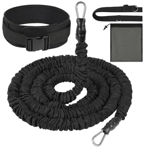 Alaoo Swimming Training Belt, Swimming Belts with Extension Strap and Elastic Cord, Swim Training Belt Equipped Adjustable 2.5–7.5m with Storage Mesh Bag for Kids Adults or Fitness Enthusiasts, Black