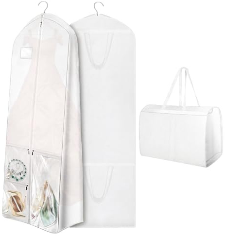 Vesavifaka Kleidersack Lang 180 x 60 cm, Custodia per Abiti Anti-tarme – Custodia per Abiti da Sposa, Protezione per Abiti da Matrimonio con Maniglia, Custodia Pieghevole con Tasche e Cerniere,