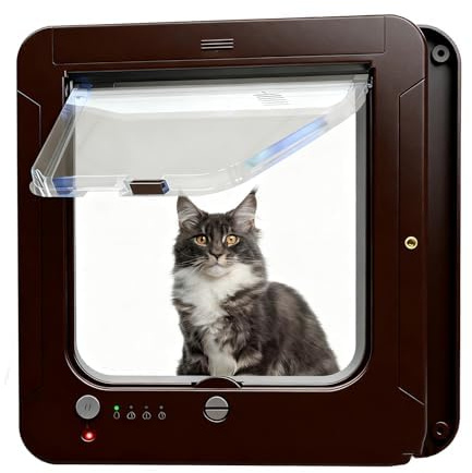 Mikrochip Katzenklappe mit Fernbedienung, Selektiver Eingang Haustiertür für Katzen und kleine Hunde, sichere Verriegelung, 7,8 x 7,5 Zoll Öffnung, inklusive 2 Sensorhalsbänder