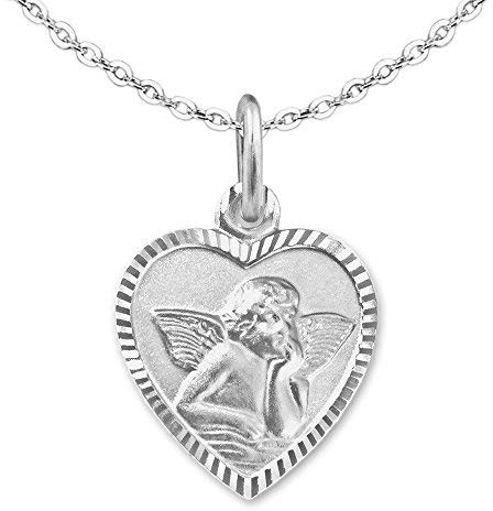 CLEVER SCHMUCK Schutzengel Halskette Silber Anhänger Herz 11 mm Rückseite Gott schütze dich + Ankerkette 40 cm Sterling 925 im Schmucketui creme
