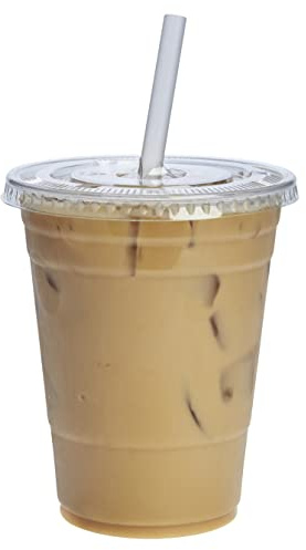 GUSTO Clear Plastic Cups with Flat Lids [16 oz - 100 Count] - Disposable Iced Coffee Cups with Lids - PET Plastic Cold Cups for Smoothies, Juices & To-Go Drinks - Formerly Comfy Package