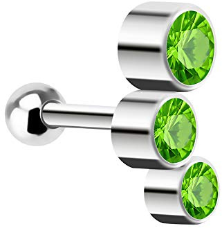 Piersando Tragus Helix Ohr Piercing Cartilage Knorpel Stab Stecker 316 L Chirurgenstahl mit 3 Zirkonia Kristall Rund