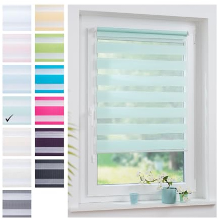 ourdeco® Doppel-Rollo, Duo-Rollo / 70 x 160 cm pastellgrün/lichtdurchlässig, Blickdicht, Montage ohne Bohren