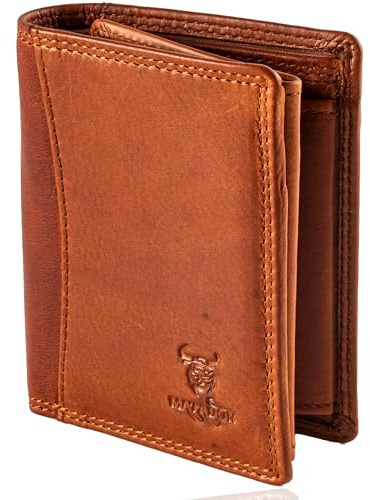 MATADOR Kleines RFID Blocker Portemonnaie Herren Klein Leder | Kleine Geldbörse Frauen Slim Wallet mit Münzfach | Portmonee Brieftasche Männer Klein mit Geschenk-Box | Vintage Braun