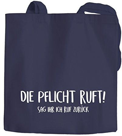 MoonWorks Jutebeutel Die Pflicht ruft Sag ihr ich ruf zurück Spruch Sprüche Baumwolltasche Stoffbeutel Tragetasche navy 2 lange Henkel