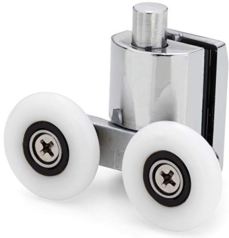 1 x ES1 ShowerPart Twin/Double Bottom Shower Door Rollers/Wheels/Runners, Shower Door Wheel Diameter 25mm, Wheel Thickness 5.5mm, Chromed Plastic Cover, Shower Door Replacement Parts