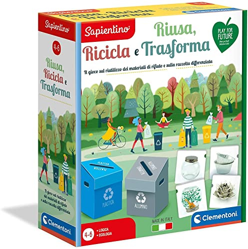 Clementoni Sapientino Riusa, Recyclage et transforme, Jeu de Collecte différenciée, Jeu éducatif 4 Ans en matériau 100% recyclé, fabriqué en Italie, Play for Future, 16273