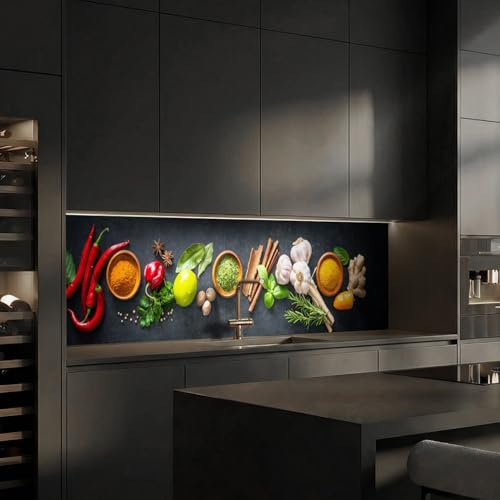 Dedeco Küchenrückwand 260x60 cm, Gewürze V2, 3mm Acrylglas – Spritzschutz Küche, Spüle & Herd, wasserfest, Glasoptik, Küchenfront, Wandverkleidung, Fliesenersatz, Fliesenspiegel
