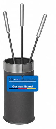 MS Beschläge 4-tlg. Kaminbesteck Anthrazit beschichtet - Kamingarnitur Einfassung & Griffe massiv Edelstahl - Ofenbesteck geschlossener Behälter Ofengarnitur Kaminbesteckbehälter - Kaminzubehör modern