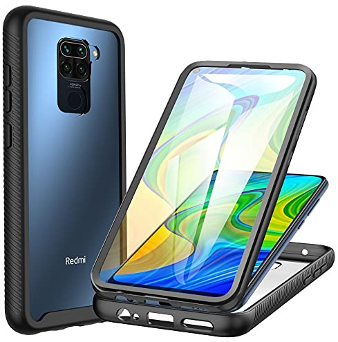 CENHUFO Funda Xiaomi Redmi Note 9, 360 Grados Antigolpes con Protector Pantalla Integrado Robusta Doble Cara Case Transparente Anti-Amarilleo Capa Completa Carcasa para Xiaomi Redmi Note 9 -Negro
