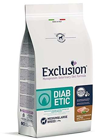EXCLUSION DOG DIET DIABETIC PORK AND SORGHUM M/L CONF.12 KG