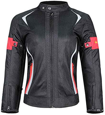 POOPFIY Chaqueta de Motocicletas para Mujeres, Chaqueta Protectora, Abrigo de señora, Impermeable, Traje de Seguridad de Moto con Almohadillas Protectoras y Forro Impermeable,Rojo,S