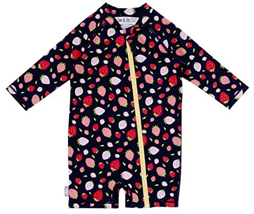 JAN & JUL UV Protective Toddler Girl Swimsuit, Long Sleeve, UPF 50+ (18-24m, Strawberry)