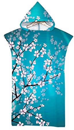 FANSU Surf Poncho de Bain Poncho de Plage, Unisexe Microfibre sans Manches Peignoir de Piscine Serviette pour Adulte Femmes et Hommes Serviette à Changement (75x110cm,Fleurs de Cerisier)