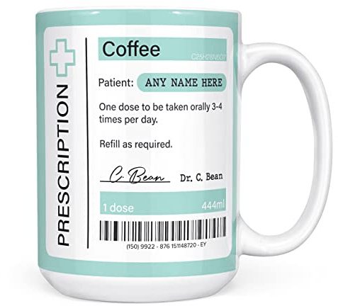 Mug Monster - Prescription for Coffee Mug, Personalised Leaving Gift for Colleague - Ceramic Coffee Cup, Gift Men or Women, Extra Large and Giant Available, 15oz White