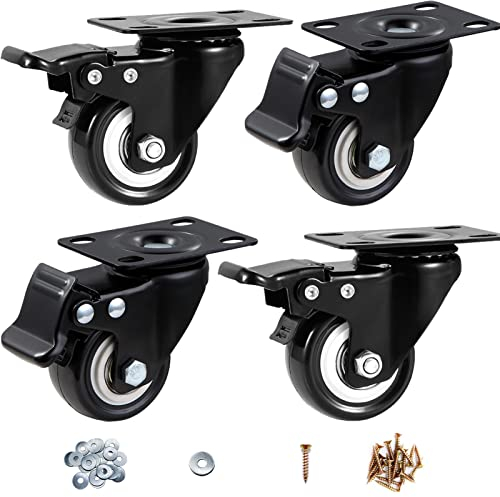 ASRINIEY 4er Set Schwerlastrollen Lenkrollen 50mm - Möbelrollen Rollen mit Bremse Tragkraft 300kg, Keine Spuren Leise Polyurethan Räder nutzbar als Rollen Für Möbel Palettenmöbel und Strandkorbrollen