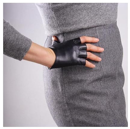 Aolity Winterhandschuhe Echtes Leder-Handschuhe der Frühlingsfrauen, die ungefütterte Halbfinger-Handschuhe aus Ziegenleder Fahren, Fingerlose Gymnastik-Eignungs-Handschuhe TB12