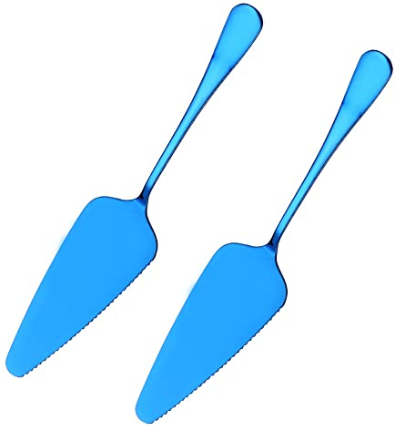 Set of 2 Stainless Steel Cake Knives Cake Server with Serrated Edges, Cake Knife, Cake Scoop, Cake Scoop Cake Slider for Kitchen Restaurants Parties Cake Pizza Cheese Cakes, Blue