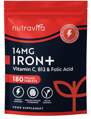 Nutravita Iron Tablets 14mg – 180 Vegan Iron Tablets - 6 Month Supply