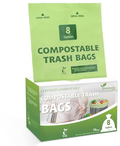 100 % kompostierbare Müllbeutel, 30 Liter, 0,85 mm, 70 Stück, große Küchen-Lebensmittelreste Kompostbeutel für Küche, Stufen, Mülleimer, europäische EN13432-zertifiziert