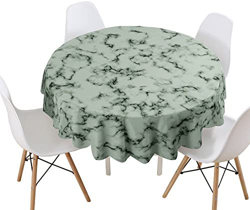 Lukery Tischdecke Abwaschbar Gartentischdecke, Tischdecke Rund Tischdecken 3D Marmor Tischtuch Outdoor Indoor, Tisch Schutz für Geburtstag Hochzeit Festival (Dunkelgrün,Durchmesser 180cm)