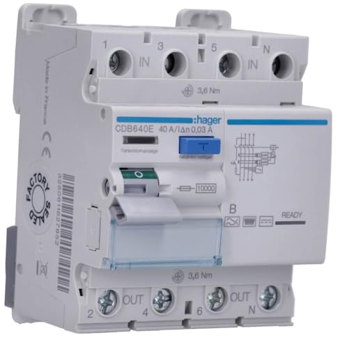 Fehlerstromschutzschalter 4p 10kA40A30mA TypB CDB640E 3250611627852 Hager