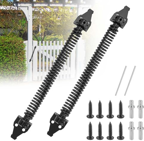 WeeGoo 14 Inch Metal Gate Closer Spring for Wooden Gate 2 Pcs, Self Closing | Adjustable, Spring Closure Heavy Duty Garden Gate Closer Springs, for Fence Door Gate (Black)