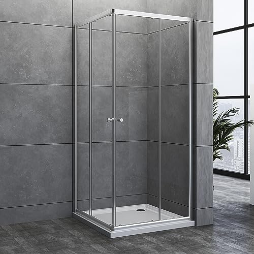 Goezes Duschkabine Eckeinstieg 90x90 cm Schiebetür Duschabtrennung, Glas Eckeinstieg Duschkabine 90 x 90 cm Schiebetüren Eckdusche aus 6mm ESG Sicherheitsglas, Dusche Duschwand Höhe: 185cm