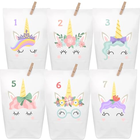 Einhorn Adventskalender zum Befüllen - 24 wunderschöne bedruckte Tüten, kein stundenlanges Basteln nötig! Weihnachten & Advent (Einhorn 1)