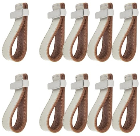 ZAKHSE Möbelgriffe Grau, Ledergriffe für Möbel, 10 Stück Leder Schrankgriffe Einzelloch Lederschlaufe Schubladengriffe mit Silber Zinklegierung Metallkopf, Griffe für Küchenschränke-71×40mm