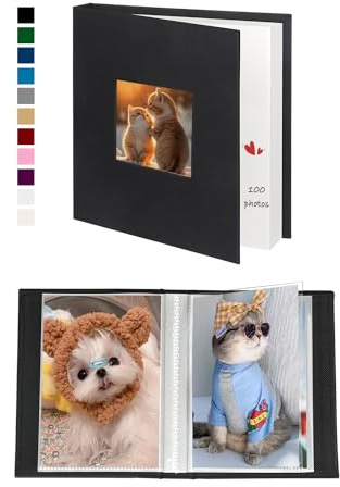 Miaikoe Fotoalbum 10x15 50 Taschen 2 Pakete, Slip in Top Loading Leinen Mini Album Buch hält 100 Vertikale 10x15cm Fotos für Familie Hochzeit Baby Schwarz