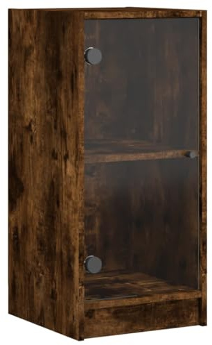 vidaXL Side Cabinet with Glass Doors, Sideboard for Hallway Living Room, Cupboard Home Organiser Storage Cabinet, Modern Style, Smoked Oak