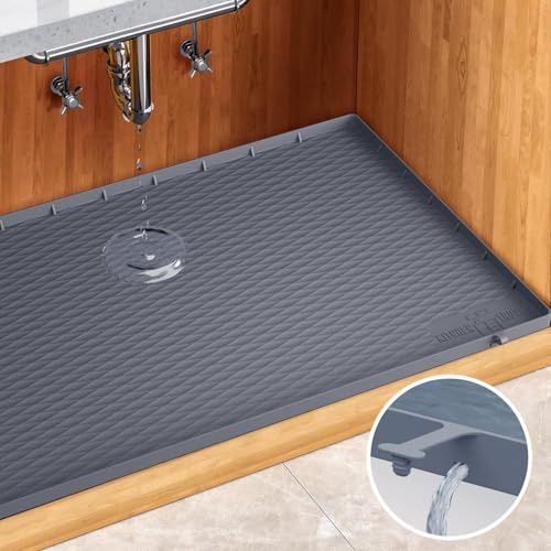 Premium Quality Under Sink Mat for Kitchen Waterproof 34 x 22 Silicone Under Sink Tray with Raised Edges for Kitchen & Bathroom - Kitchen Cabinet Organizers and Storage Sink Drip Tray