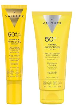 Valquer Gesichts-Sonnenschutzpaket | Serum 40 ml und Hydra 75 ml | LSF 50+ 360-Grad-Schutz | rückstandsfreie, wasserfeste Anti-Aging-Feuchtigkeitscreme für alle Hauttypen