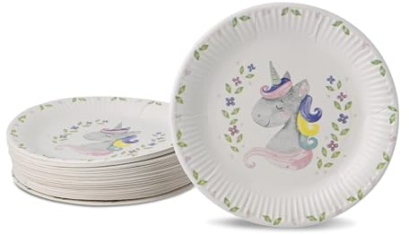 ECOFIESTA 24x Pappteller Kindergeburtstag Einhorn 23 cm rosa - Partygeschirr plastikfrei - Einweggeschirr, Partygeschirr Einhorn Deko Kindergeburtstag